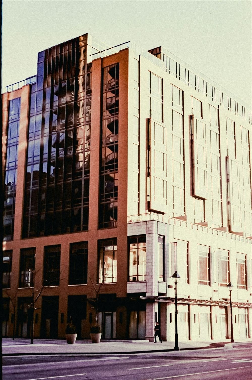 Office building with a glass and brick facade